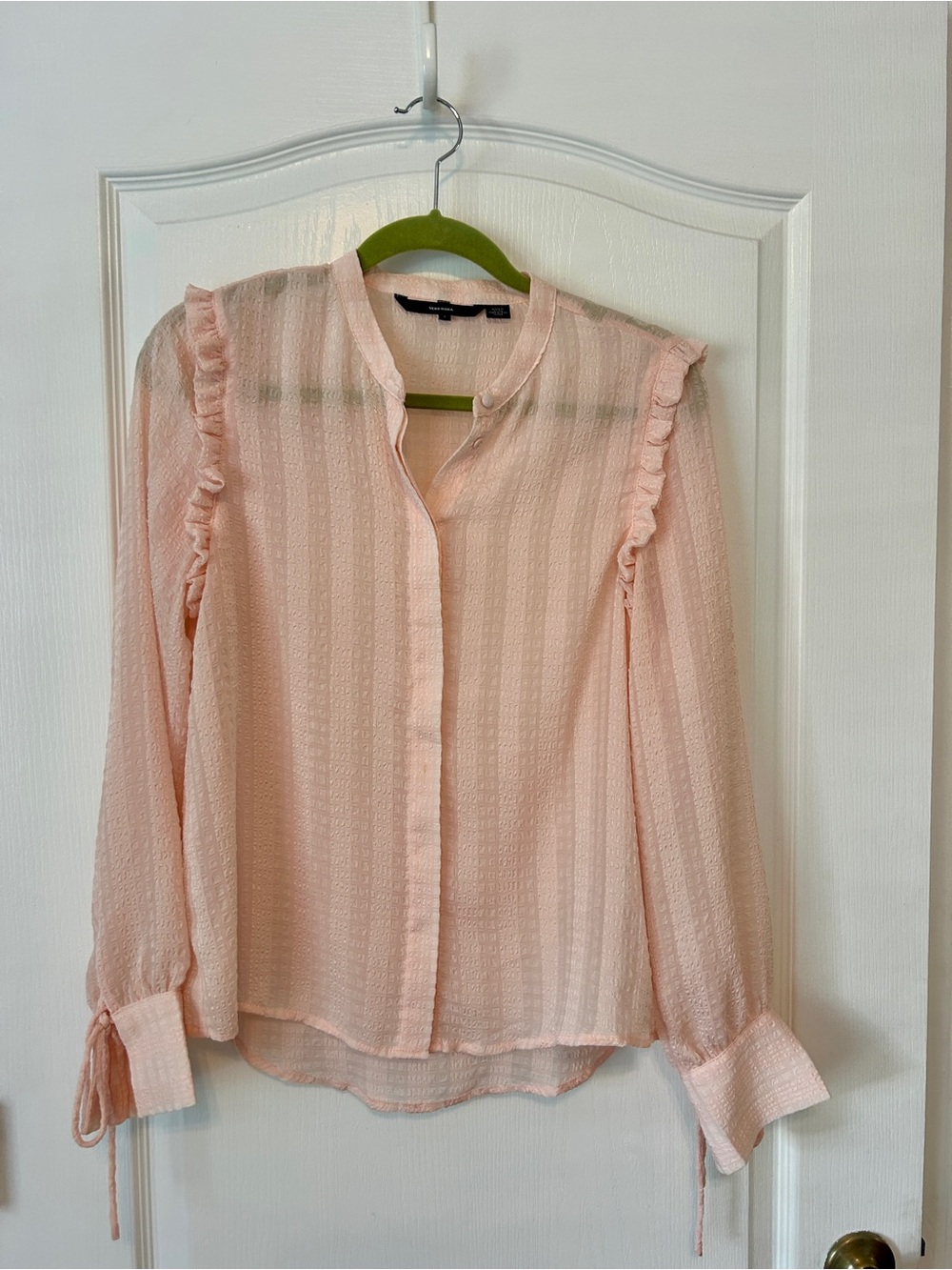 Vero Moda Pale Pink Sheer Ruffle-Shoulder Blouse
